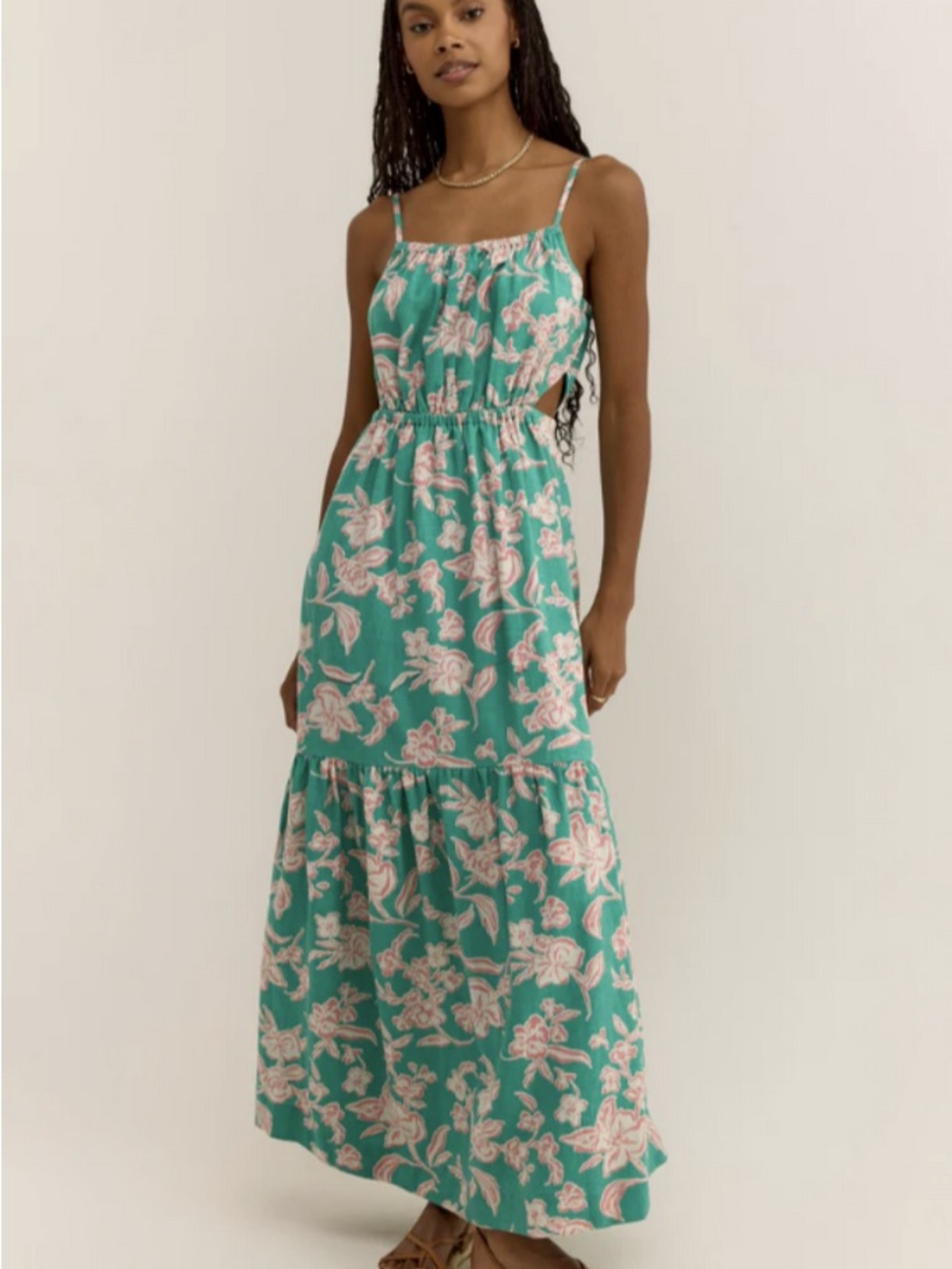 Z Supply Dewy Pacific floral Maxi Dress with Side cut outs Sz M